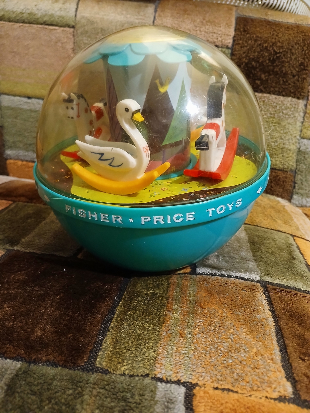 Fisher-Price Teal Dome Musical Swan and Boat Spinning Toy Vintage